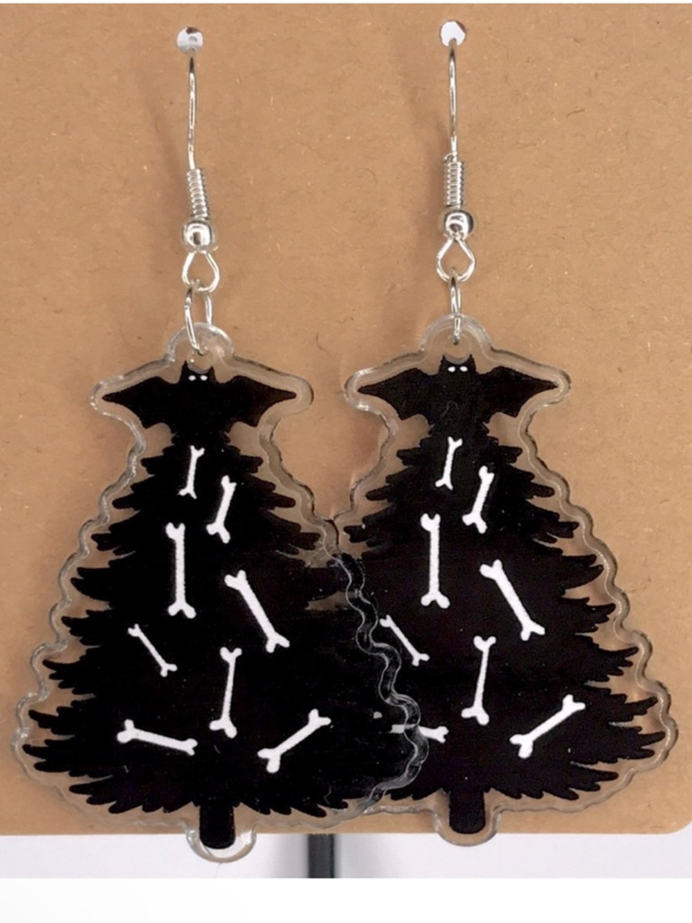 Black and White Gothic Christmas Tree With Bones Earrings